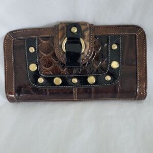Brown & Black Pleather Faux Fur Wallet - NWOT